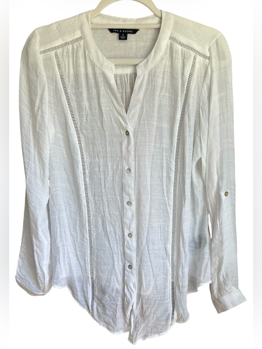 NWT Zac & Rachel White Lightweight Button-Front Blouse S